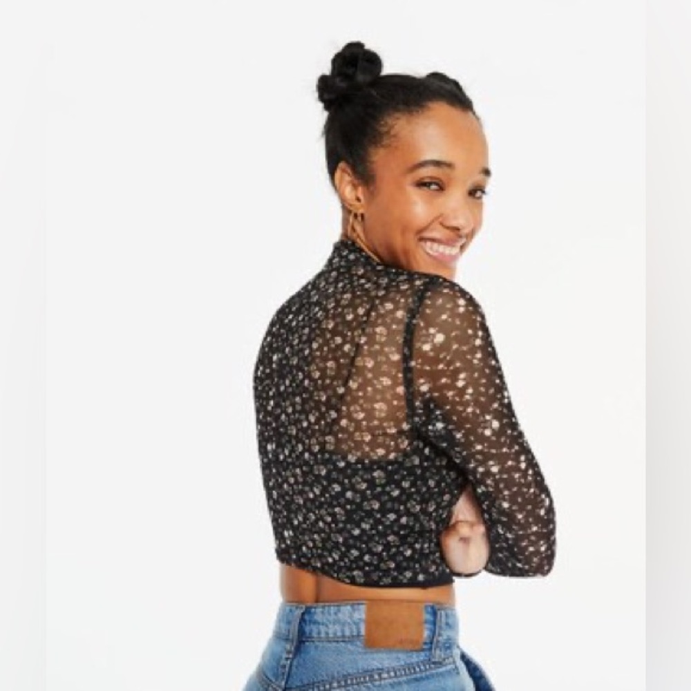90s Y2K  Floral Sheer Mesh Black Crop Top size medium Aeropostale